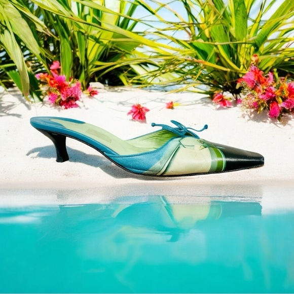 Icon Wearable Art Teal Green Mules Slides Shoes 8.5 - Picture 9 of 14